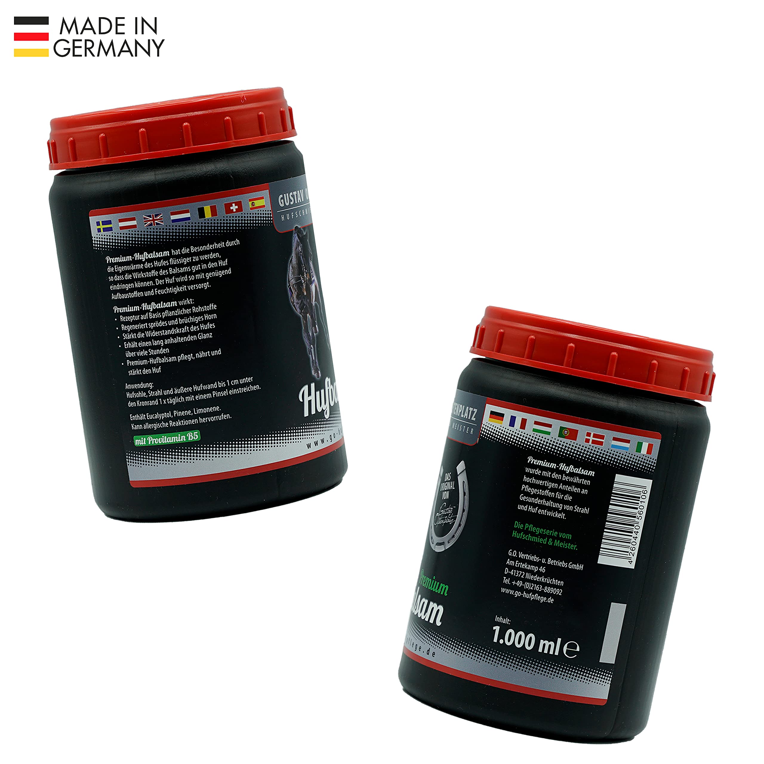 Premium Hufbalsam für Pferde, GO! Pferdepflege für gesundes Hufwachstum, Huffett für die tägliche Hufpflege, Hufsalbe & Huffestiger gegen trockene rissige Hufe, Anti-Doping (1000ml)