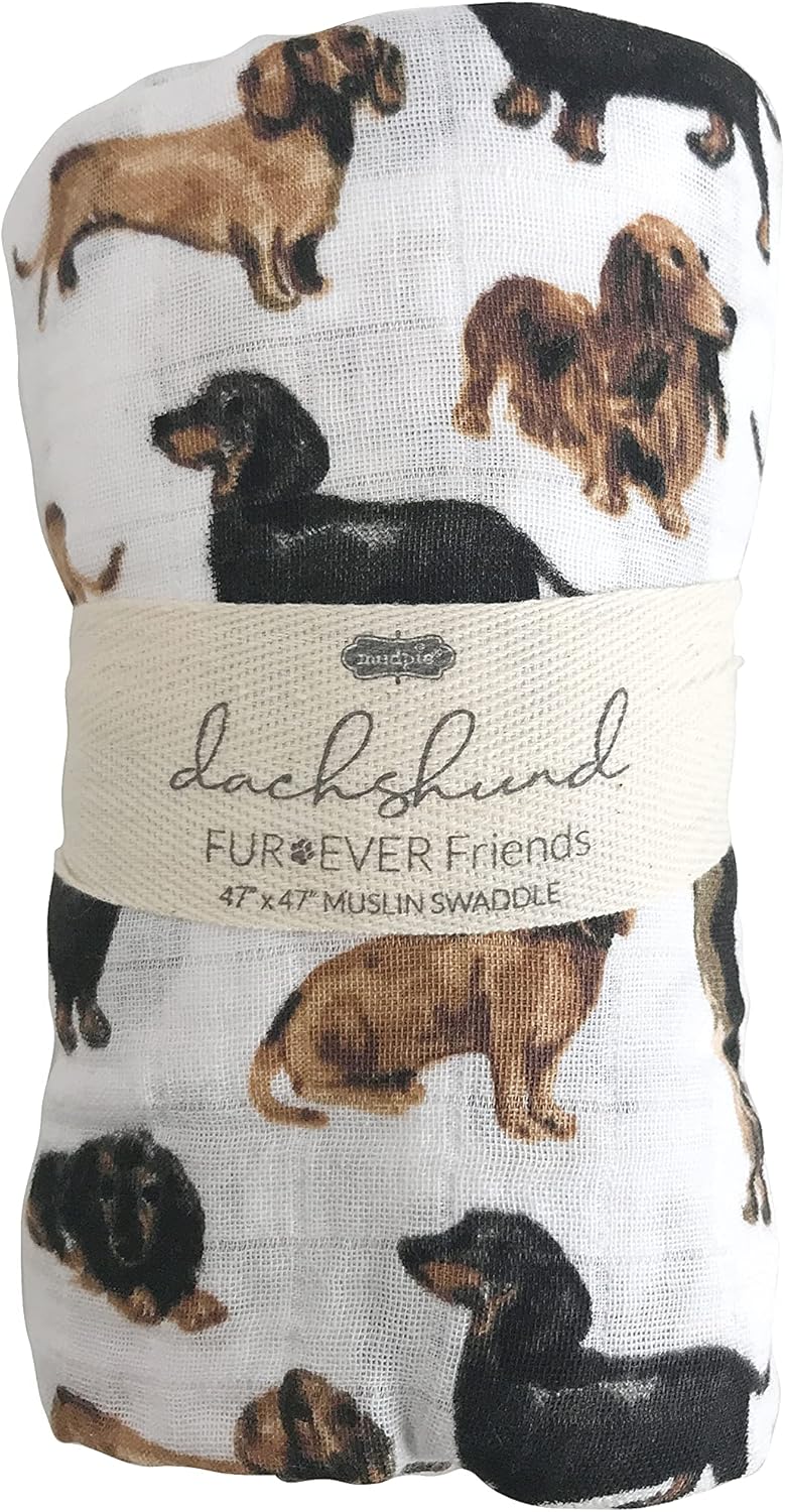 Mud Pie Dachshund Print Baby Swaddle Blanket, 47" x 47"