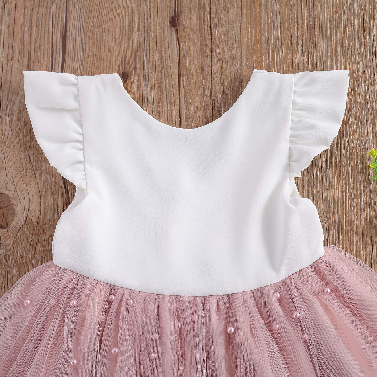Vestido de Princesa para Bebé Niña Vestido Elegante de Encaje con Bowknot y Volantes Vestidos sin Mangas para Ceremonia Bautizo Boda Cumpleaños