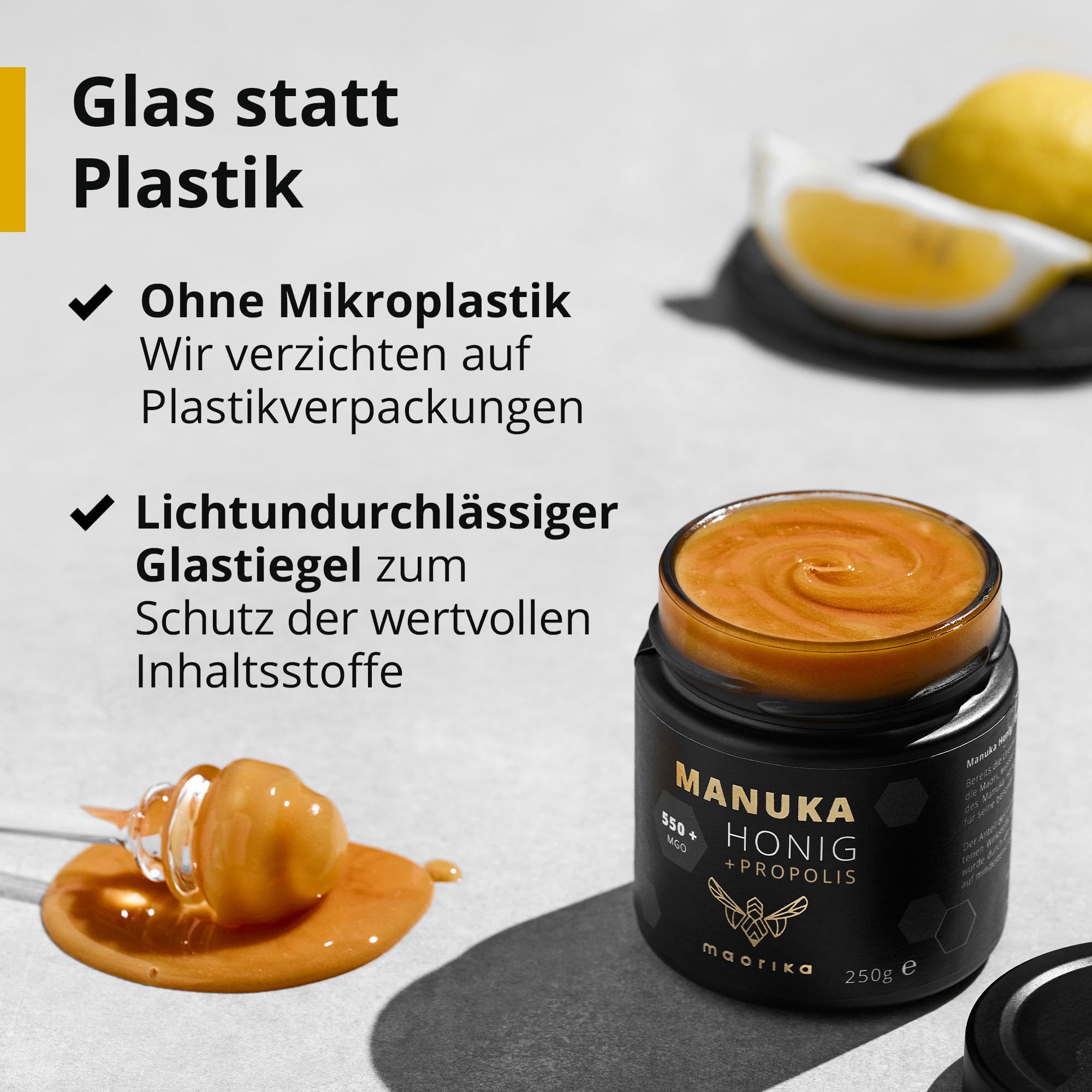 maorika - Manuka Honig 550 MGO im Glas (lichtundurchlässig) - laborgeprüft, zertifiziert aus Neuseeland (Manuka Honig mit Propolis)