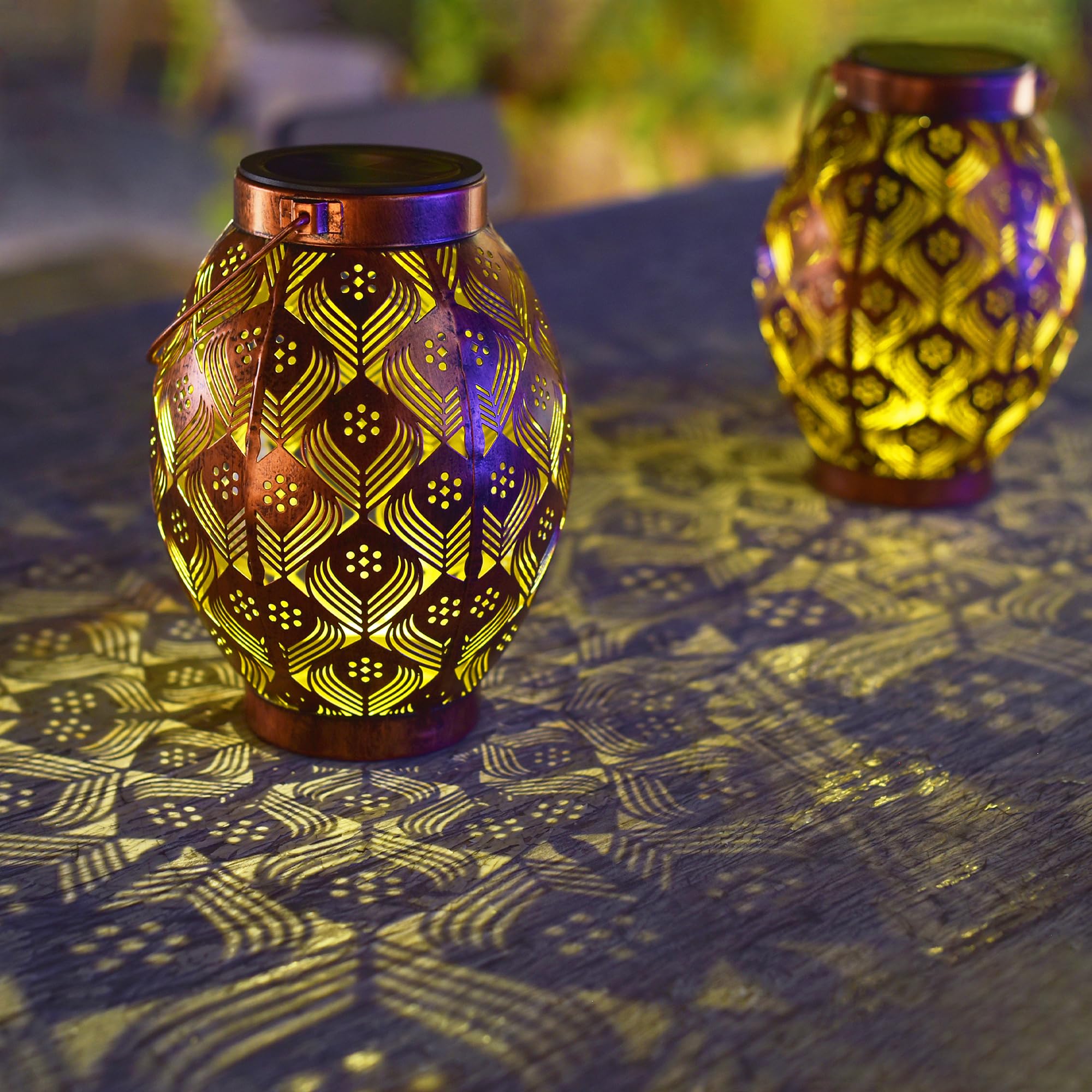 ARTER Solar Lanterns Outdoor Waterproof Retro Hollowed-Out Solar Garden Lights, Pack of 2 Large Hanging Solar Lights for Yard Patio Tabletop Landscape