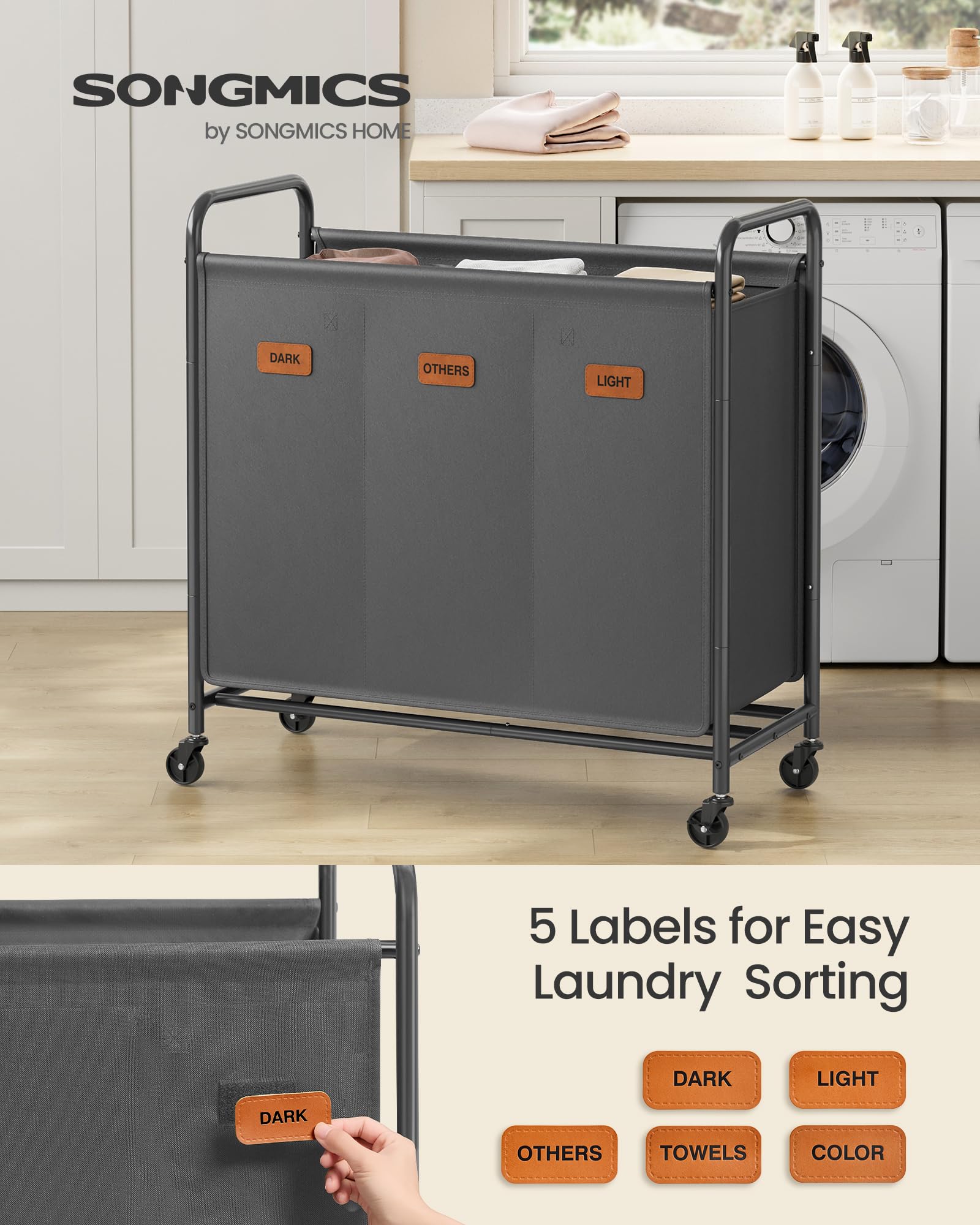 Amazon.com: SONGMICS 3-Section Laundry Sorter, Laundry Hamper with