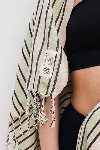 Miniatura 6 de Madamelique Toalla de playa turca con bolsa de playa y toalla de 39 x 74 pulgadas, toallas de playa prelavadas de gran tamaño, 100 % algodón, secado