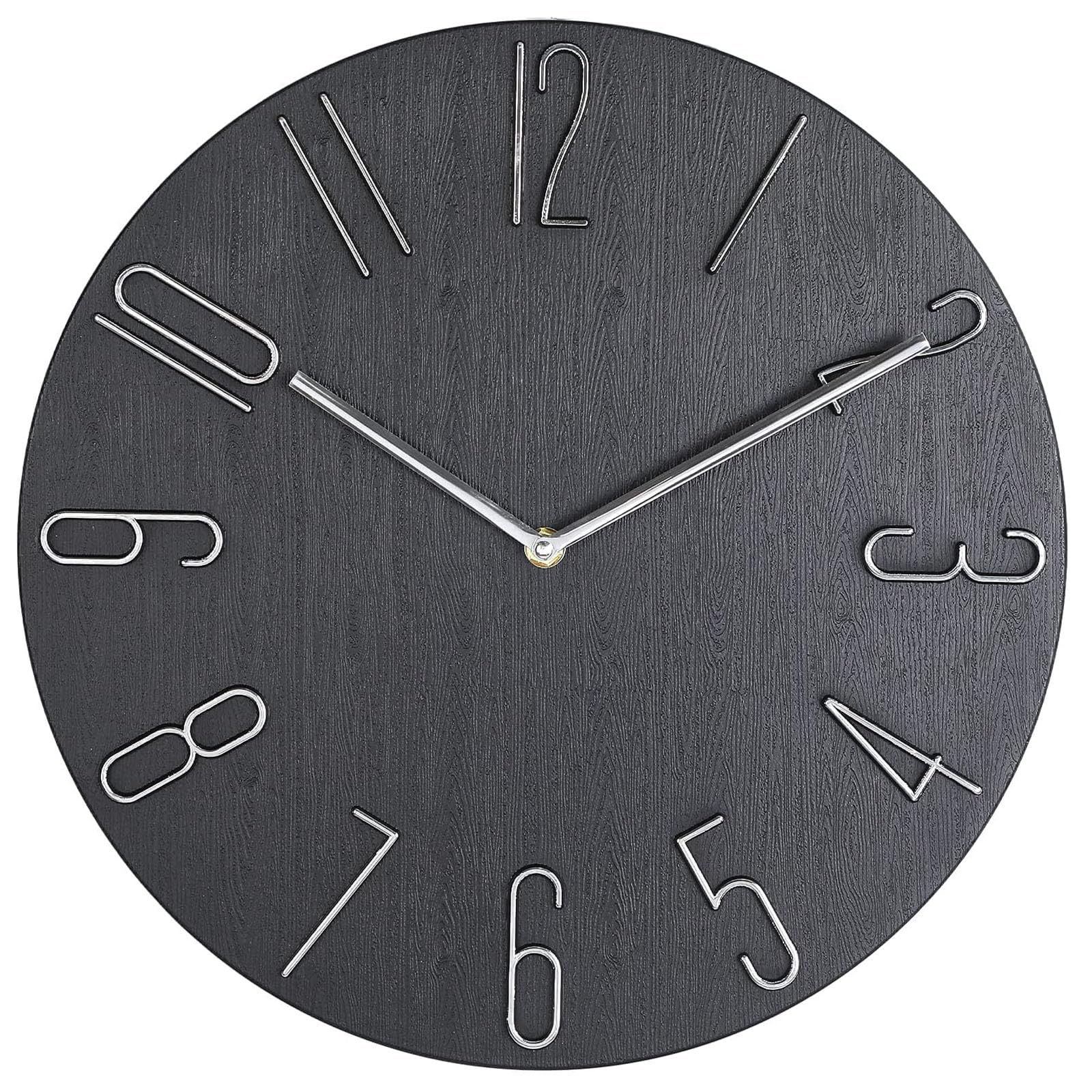 Joyzzz Wall Clock, 30 cm Silent Non-Ticking Modern Style Wooden Wall Clocks, 3D Digital Battery Operated Round Wall Clock Simple Style Decor Clock for Home, Office, School, Bedroom, Living Room