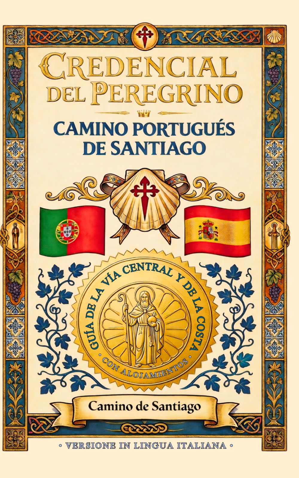 CREDENZIALE DEL CAMMINO PORTOGHESE DI SANTIAGO: Con guida dettagliata e lista alloggi del Cammino centrale e della Costa