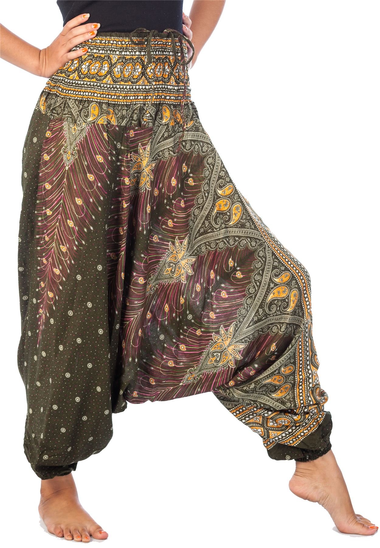 Lofbaz Women's Peacock 1 Dark Green Peacock 2 In 1 Harem Trousers Jumpsuit Dark Green 4XL