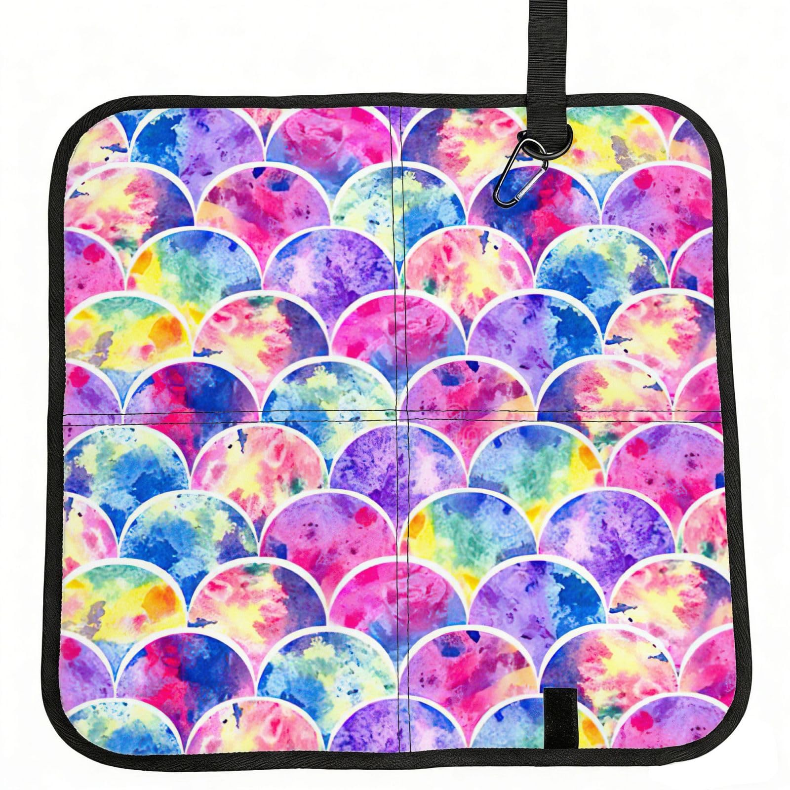 SDEGTHO Beautiful Rainbow Colors Mermaid Printed Foldable Seat Pad with Closure, Lightweight Cushion for Airplane Travel Camping