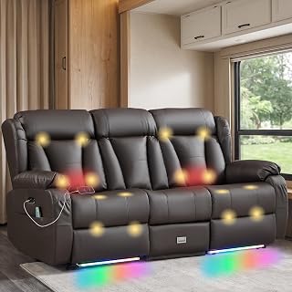 Zero Wall Reclining Sofa, Power RV Couch, Heat & Massage, LED & USB Port
