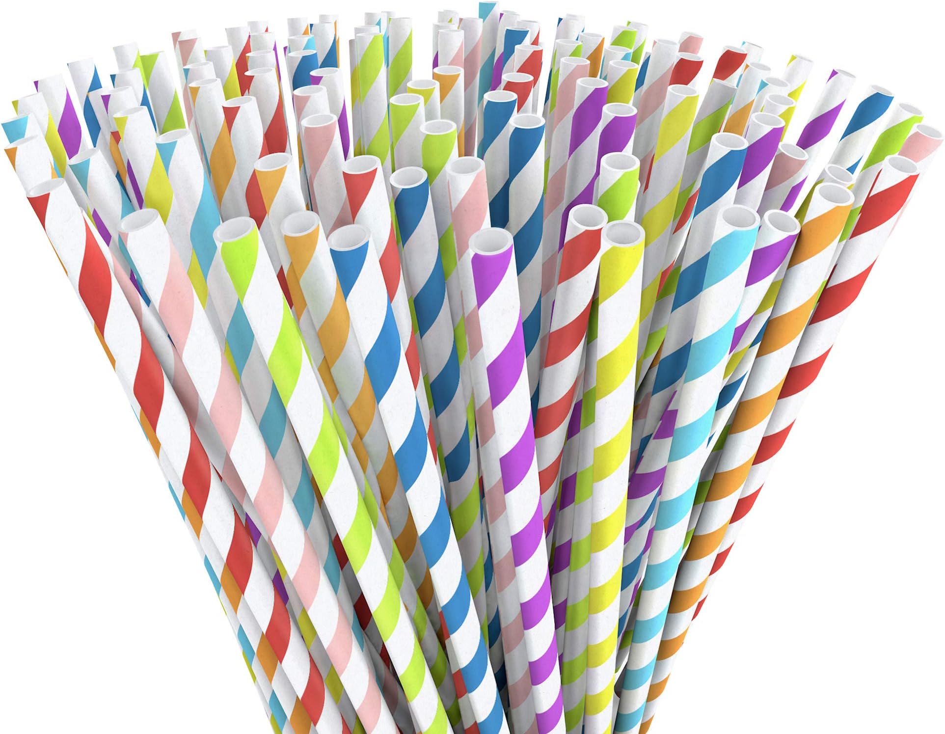 EcoEarth Bulk Paper Straws 200 Pack, 100% Biodegradable Drinking Straws, 8 Color Eco-Friendly Paper Straw Set for any Party or Occasion