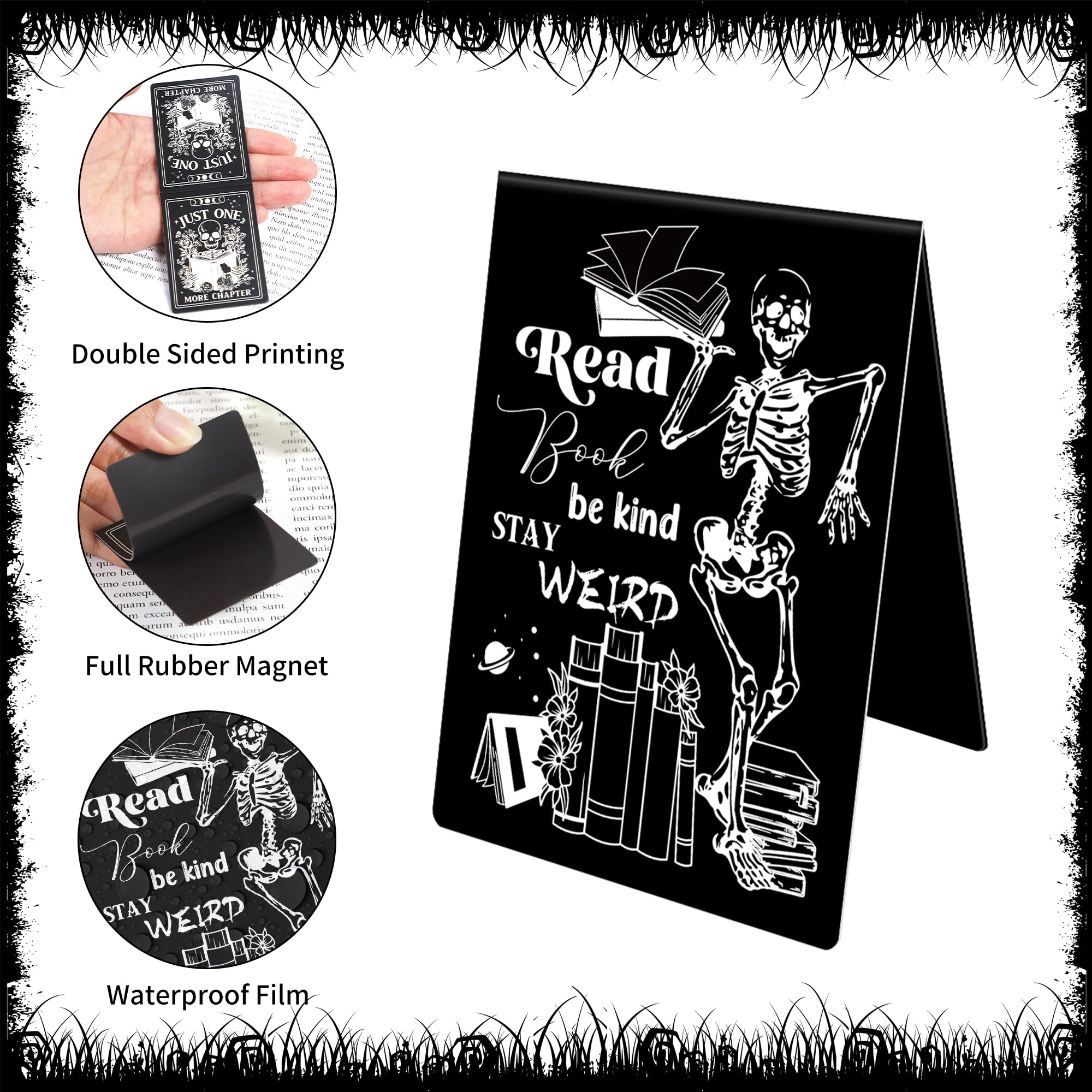 Gothic Skeleton Magnetic Bookmarks: 8 Pcs Horror Skull Magnet Book Page Markers Black Romance Bookmark Clips for Reading Gifts for Women Men Book Lovers Office School Supplies - Image 3