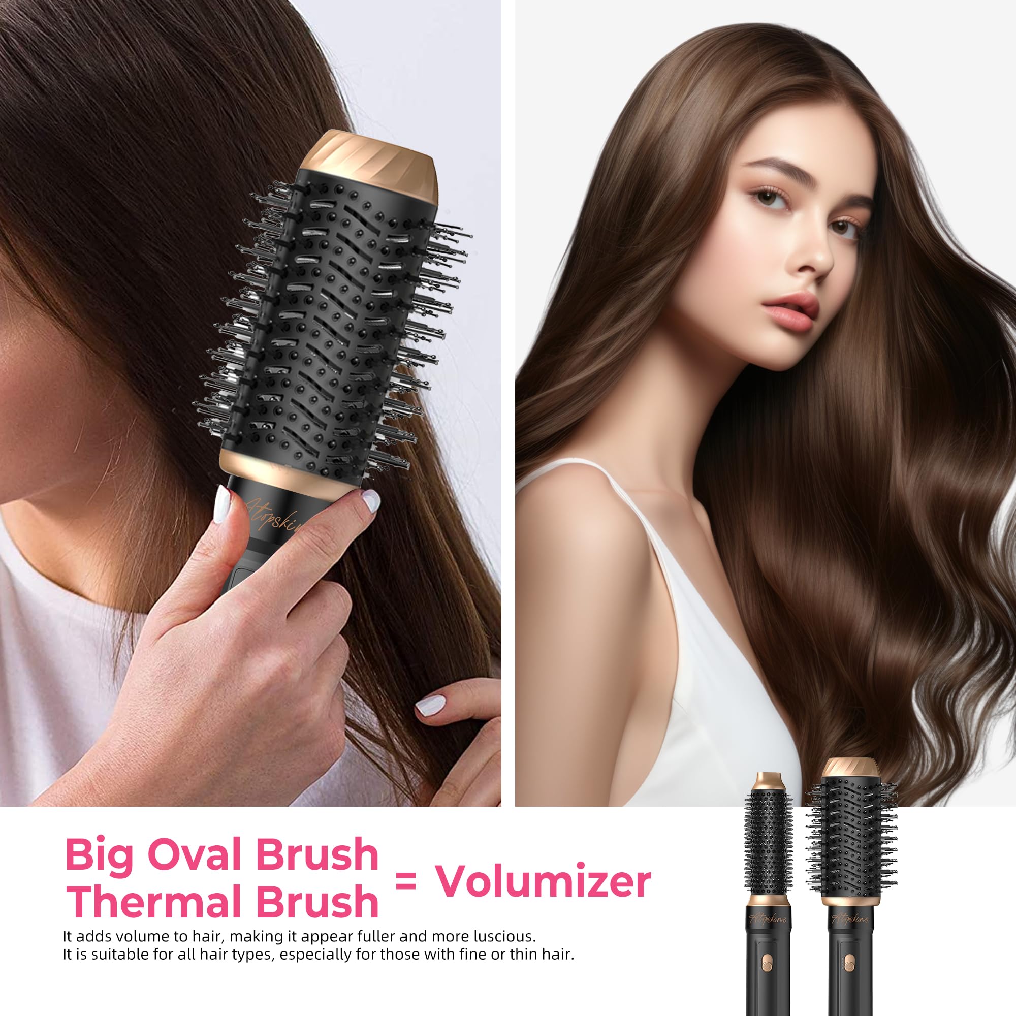 Atopskins Airstyler 6 en 1, Secador Pelo Profesional, 6 en 1 Secador y Cepillo de Pelo con Hair Dryer, Cepillo Alisador Pelo, Secador Pelo Rizado, Thermal Brush, Cepillo de Aire Caliente, Regalos