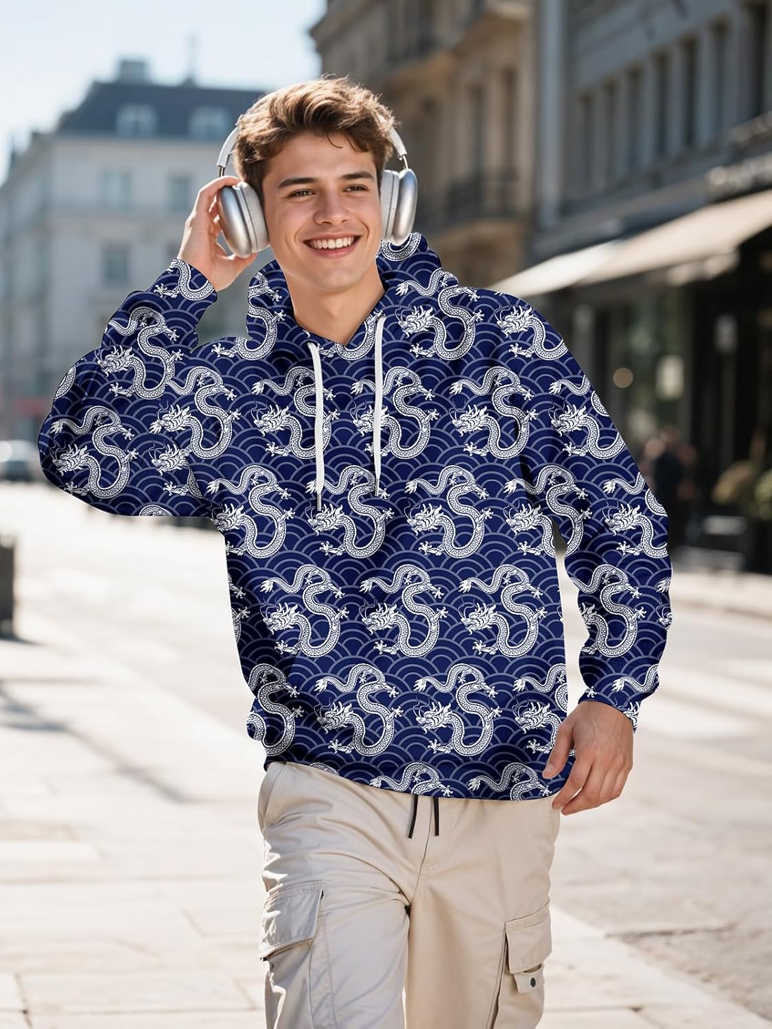 Unisex Graphic Hoodies, 3D Novelty Pullover Sweatshirt, Xmas Men Women Teen Boy Gifts, Black White Galaxy Print Flag - Image 3