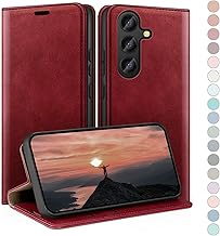 for Samsung Galaxy S25 FE Wallet case with RFID Blocking PU Leather,Flip Folio Book covers,Credit Card Holder Shockproof Phone case Women Men for Samsung S25 FE case Red