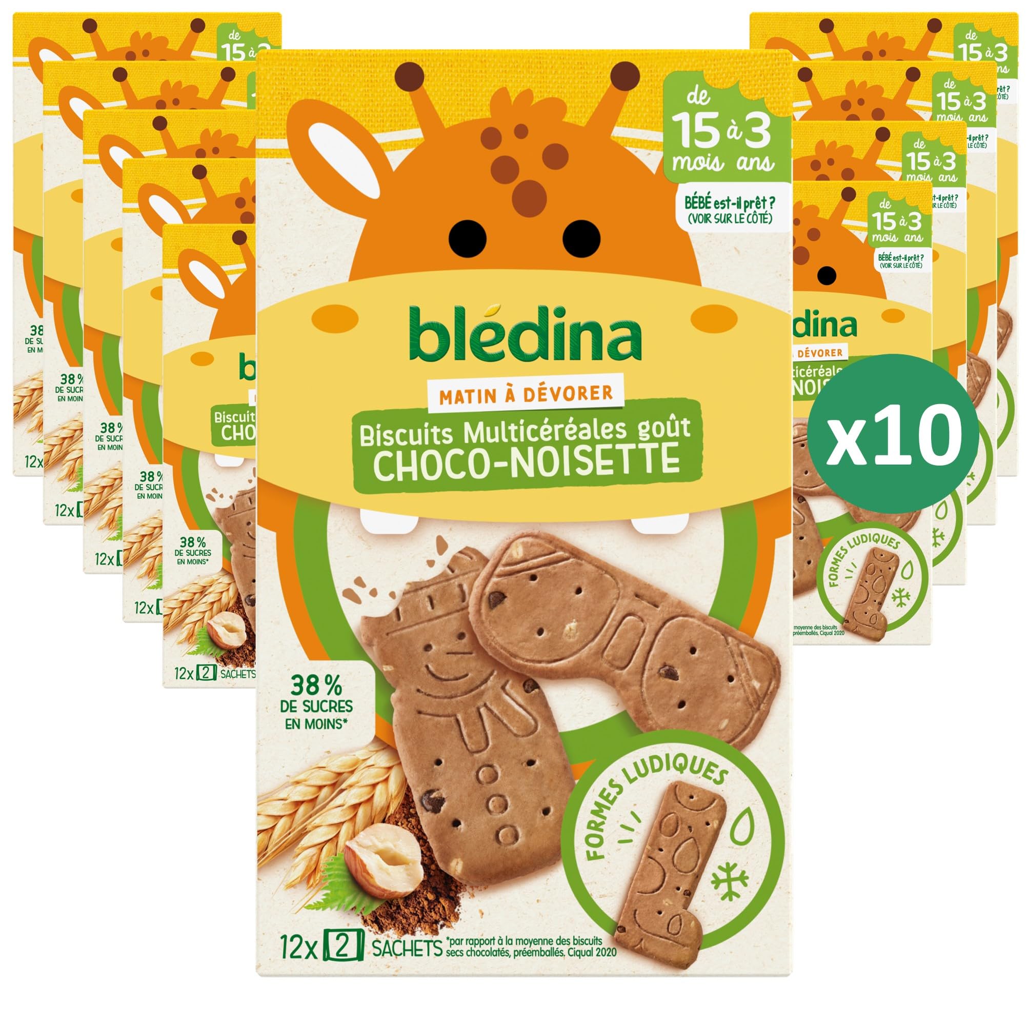 Blédina Matin à Dévorer Biscuits Multicéréales Saveur Choco Noisette lot de 10