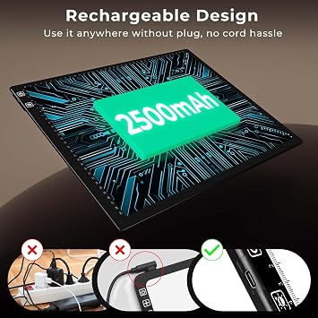 Bylitodt Rechargeable A3 Light Pad, Diamond Art Light Board, 16.7x13.5 inch Lightbox for Tracing and Drawing with 3 Colors & 6 Brightness, Tracing Pad for Weeding Vinyl, Diamond Painting Accessories