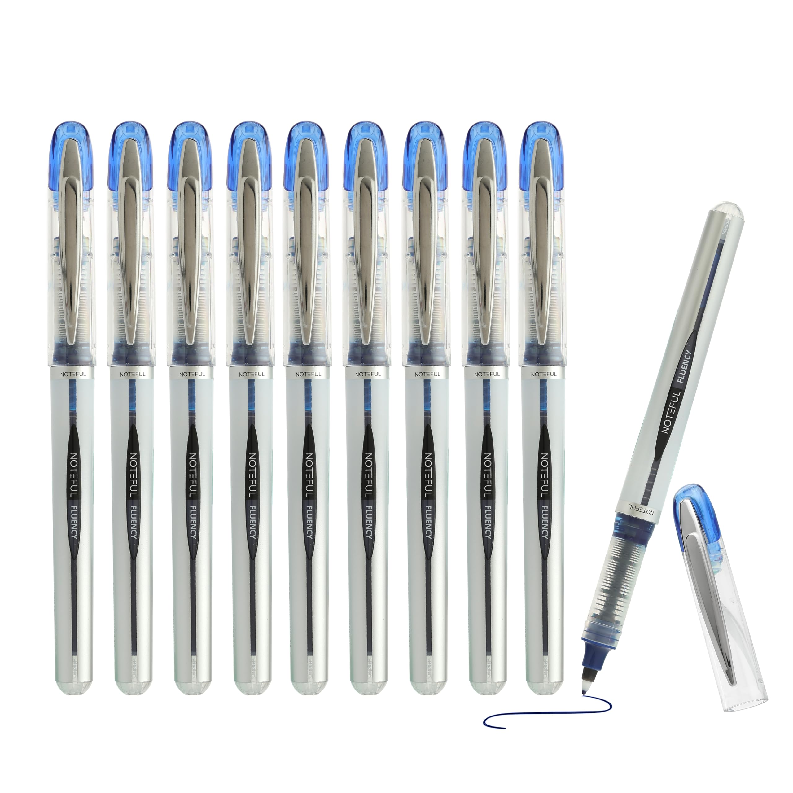 NOTEFUL Fluency Pens Medium Tip Writing Pens Refillable Waterproof Ink Smooth Quick-Drying Ball Pens for Office, School & Journaling - Blue (Pack of 8)