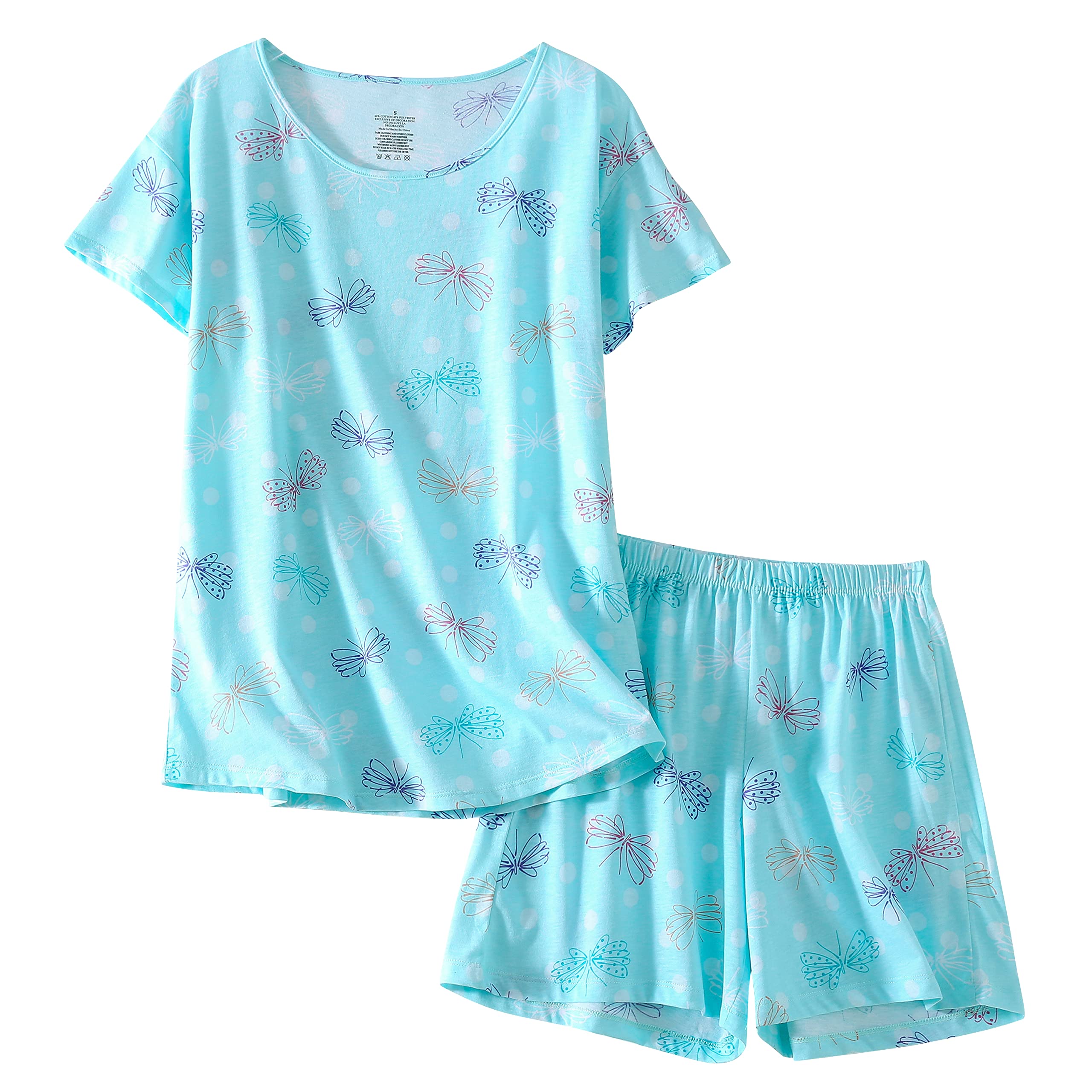 PNAEONG Women's Pajamas Set, Cotton Short Sleeve Sleepwear Pjs Sets S-3XL