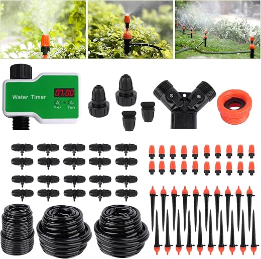 Aedcbaide Irrigazione Automatica con 20 kit di Irrigazione a Goccia, 20M+10M irrigatore Automatico per Vasi con display a LED a batteria, dispositivi automatici di irrigazione delle piante