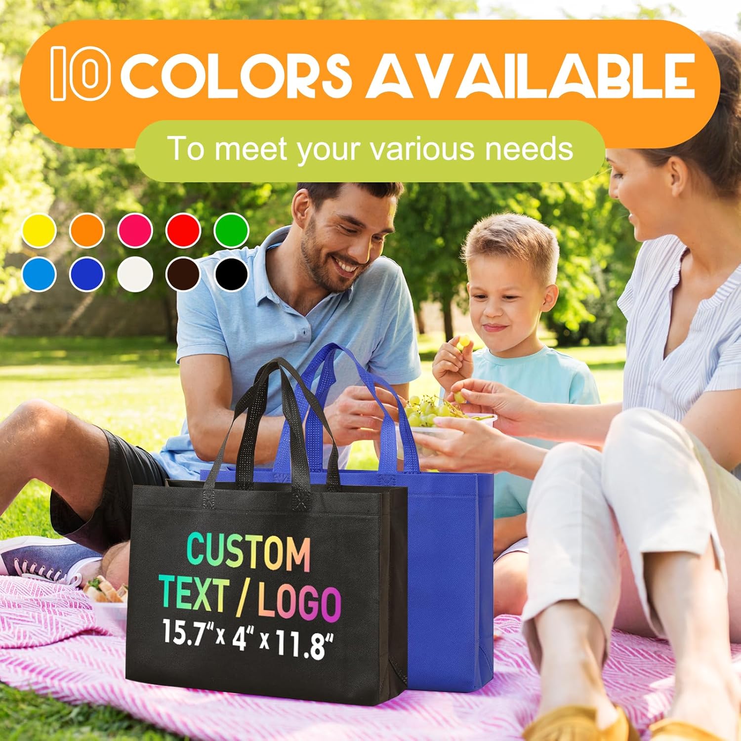 50 Custom Reusable Grocery Bags with Logo - Personalized Totes for Business, Events, Travel, and Daily Use - Image 2