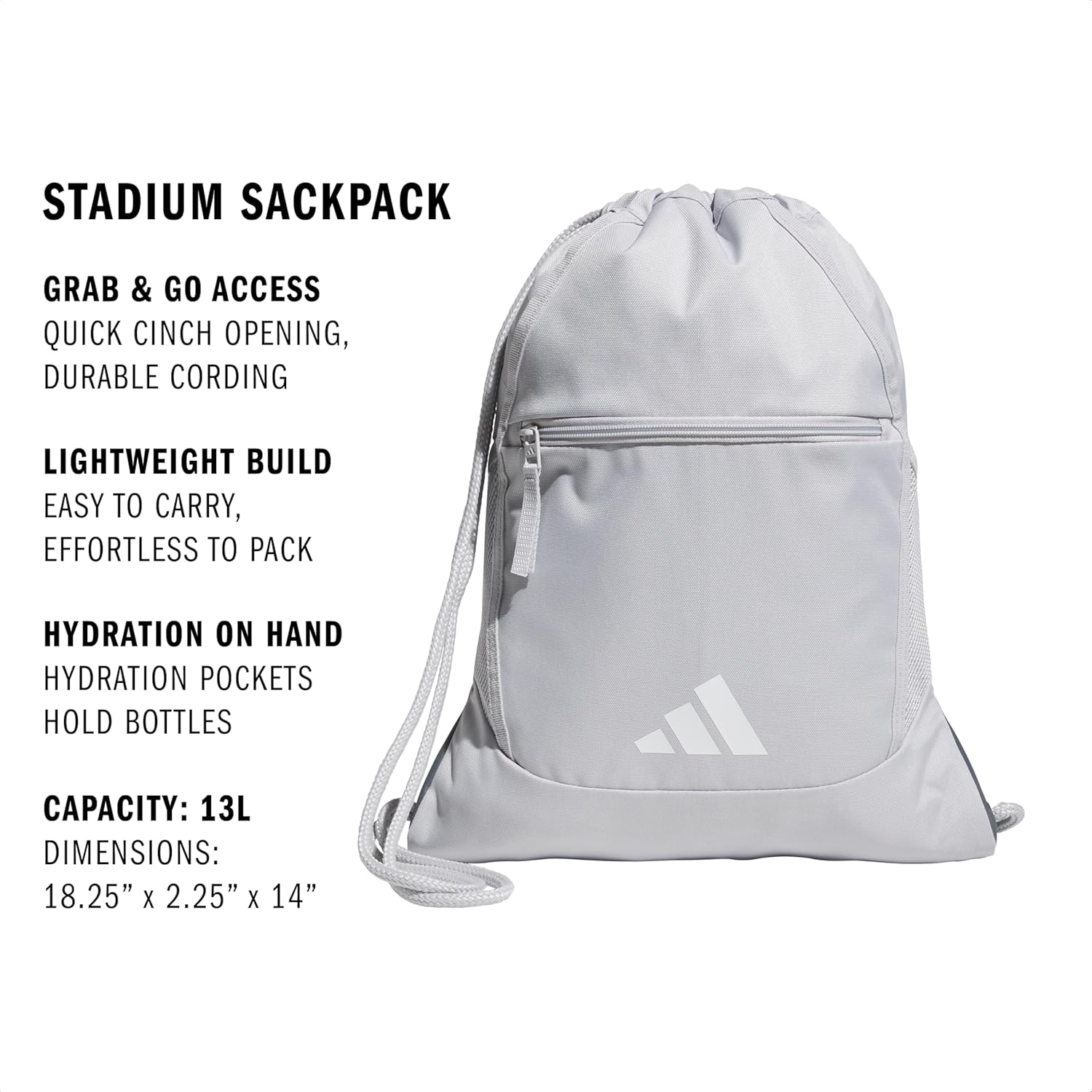 adidas Stadium Sackpack – Drawstring Backpack for Sports, Small Gym Bag, 13L - Image 2