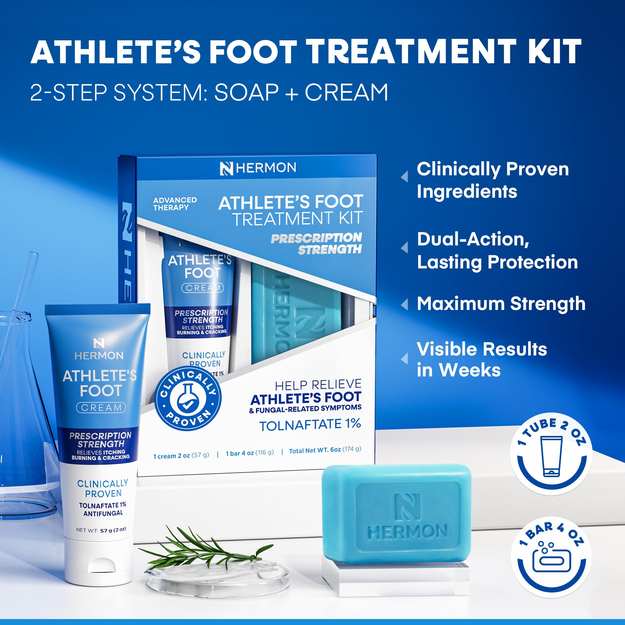 Hermon Athletes Foot Treatment Kit: Clinically Proven Antifungal Cream with Tolnaftate 1% & Tea Tree Oil Soap - Fast-Acting Relief for Itching, Burning & Cracking - 2oz Tube / 4oz Bar — Amazon image 2
