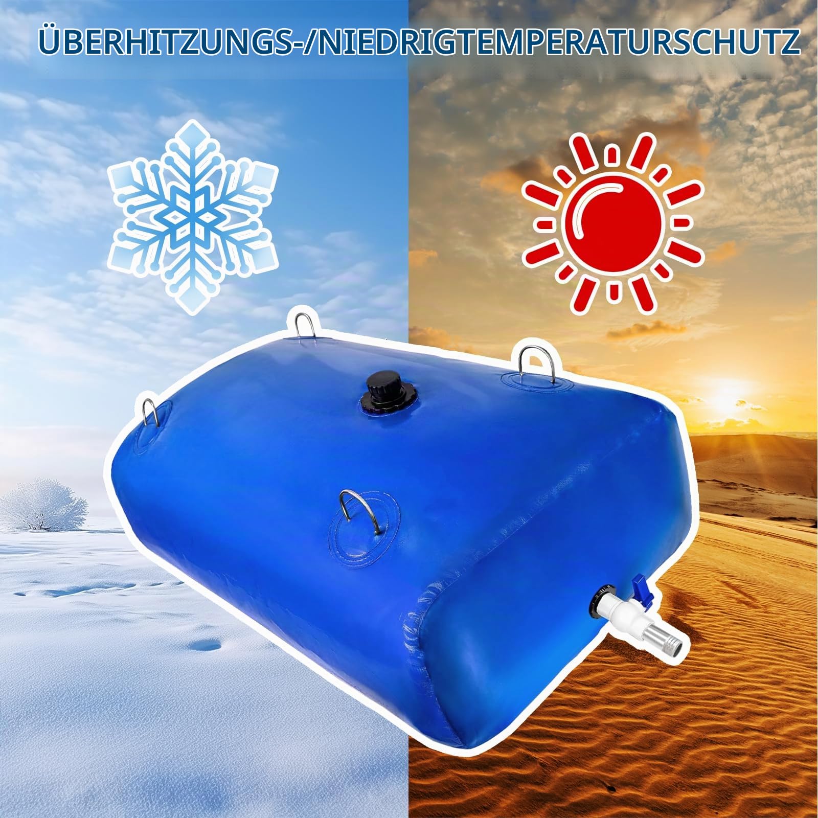Wasserbehälter 110L, Wasserblasen AufbewahrungsbehäLter, Faltbarer Tragbarer Wassertank, Wassertank Notfallbehälter, Outdoor-Wassersack mit Ventilen, für Notwasser Garten Bewässerung