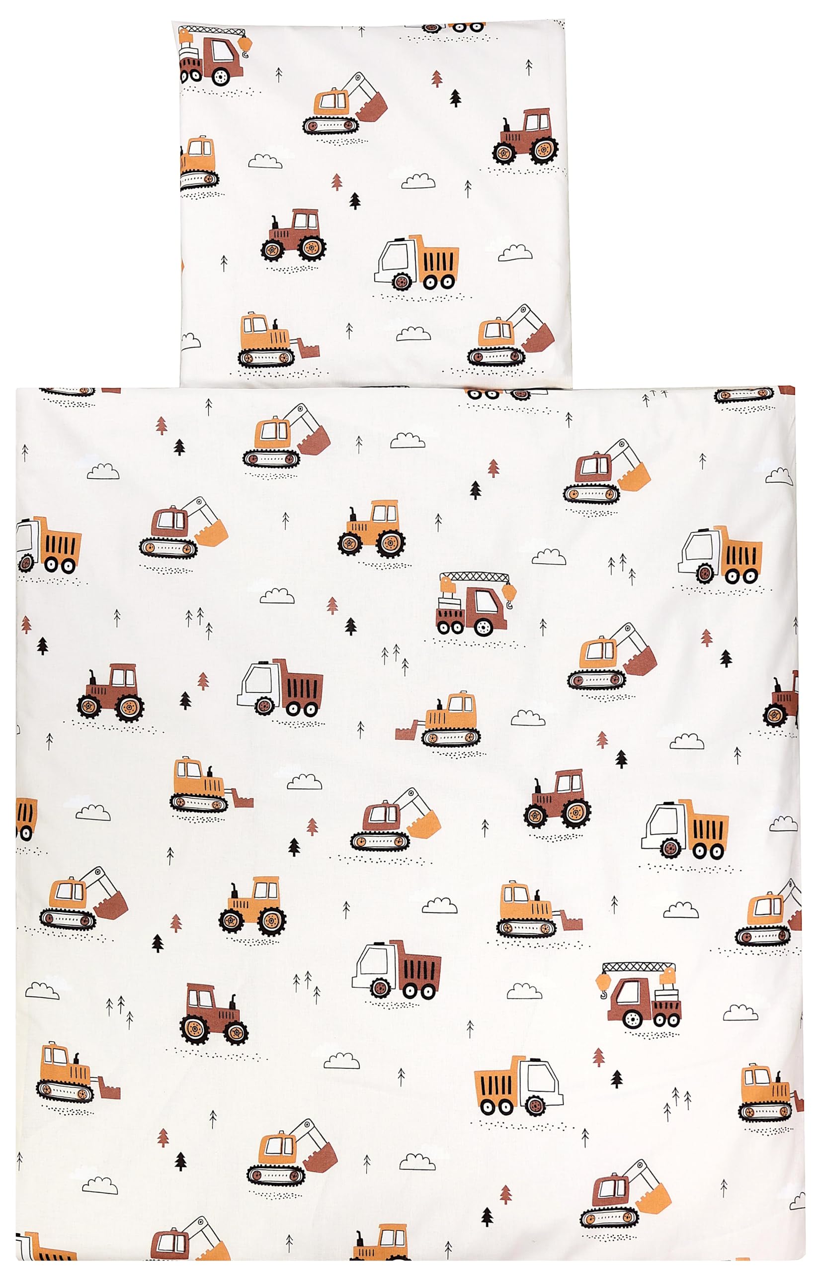 TupTam Unisex Baby Wiegenset 4-teilig Bettwäsche-Set: Bettdecke und Kopfkissen mit Bezug, Farbe: Baufahrzeuge/Bagger/Beige, Größe: 80x80 cm
