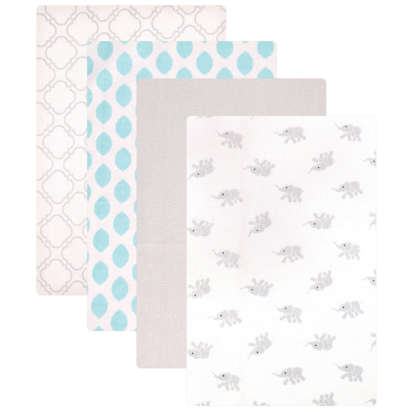 Luvable Friends Unisex Baby Cotton Flannel Receiving Blankets, Elephant 4-Pack, One Size