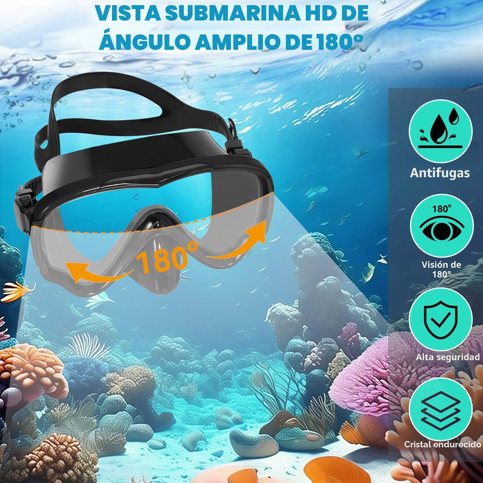 Gafas de Buceo con Esnórquel, Gafas de Snorkeling para Adultos y Niños