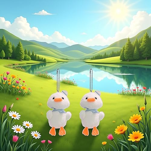 Miniatura 4 de 2 llaveros blancos de felpa de pato de 5.5 in, suave y completamente relleno, adorable adorno colgante de muñeca de dibujos animados, portátil de