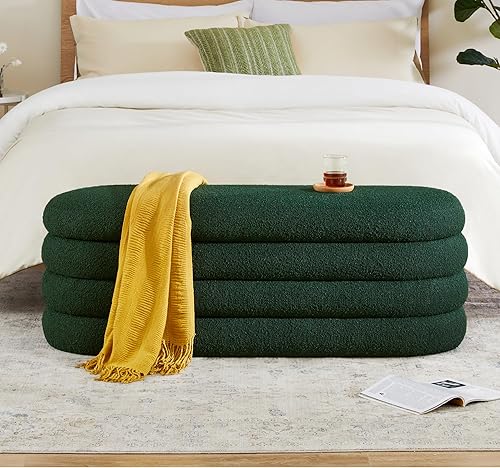 Busaurus Banco otomano de almacenamiento de 49.2 pulgadas, banco de almacenamiento de tela tapizado para dormitorio, extremo de cama, otomano de