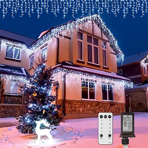 Miniatura 17 de Luces LED de Carámbano de Navidad para Exteriores, 624 LED 18m (59 pies) 8 Modos con 96 Gotas Luces de Carámbano Blanco Cálido, Guirnalda de Luces
