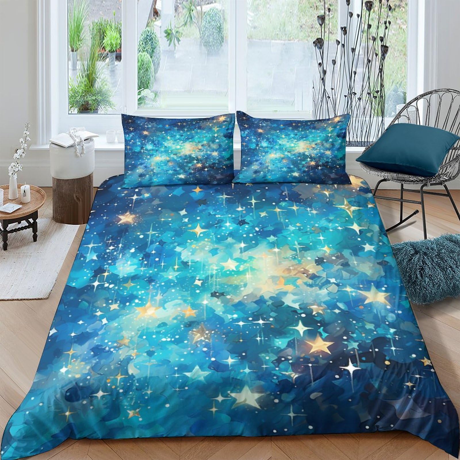 Housses de couettes étoiles IOFEER parure de lit microfibre pour chambre adulte