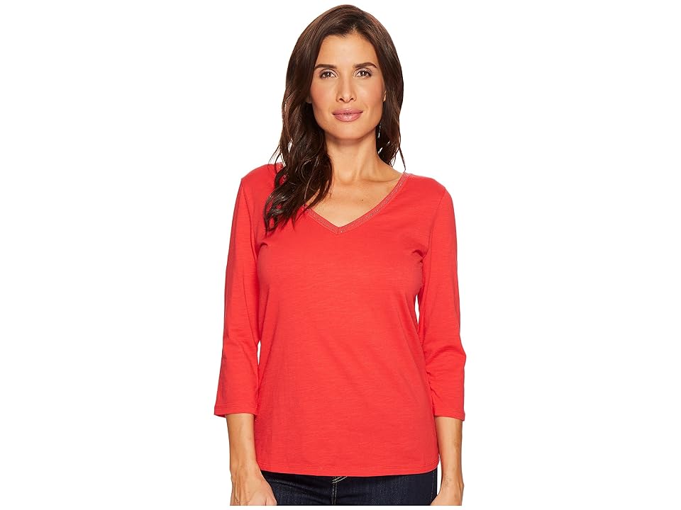 

Tribal Solid Jersey Slub 3/4 Sleeve Beaded Top (Scarlet) Women's Long Sleeve Pullover