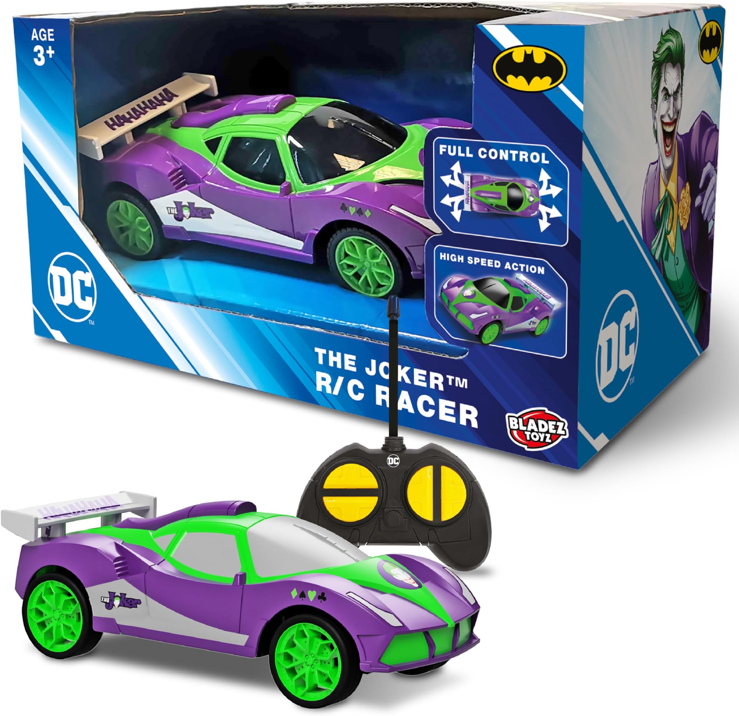 Joker Remote Control Car – 1:28 Scale RC Car with Full Function Drive, Rubber Tyres & Easy Handset for Kids Ages 3+ – Official DC Licensed Toy for Racing Fun, RPM Toyz
