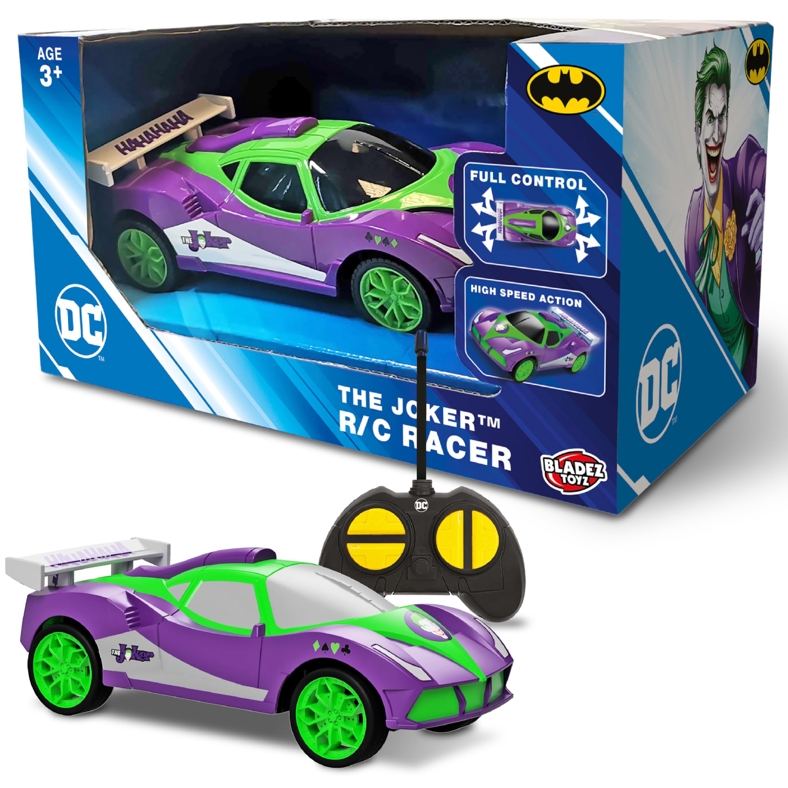 Joker RC Racer, DC Comics and Batman, Remote Control Vehicle, Easy to use for kids age 3 and above, Full function RC 1 28 Scale, Licensed Toy, Toyz