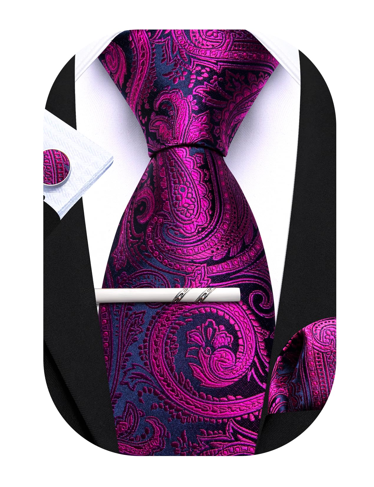 Mens Tie Paisley Plaid Striped Floral Silky Necktie Pocket Square Cufflinks Clip Set Wedding Party Formal Business