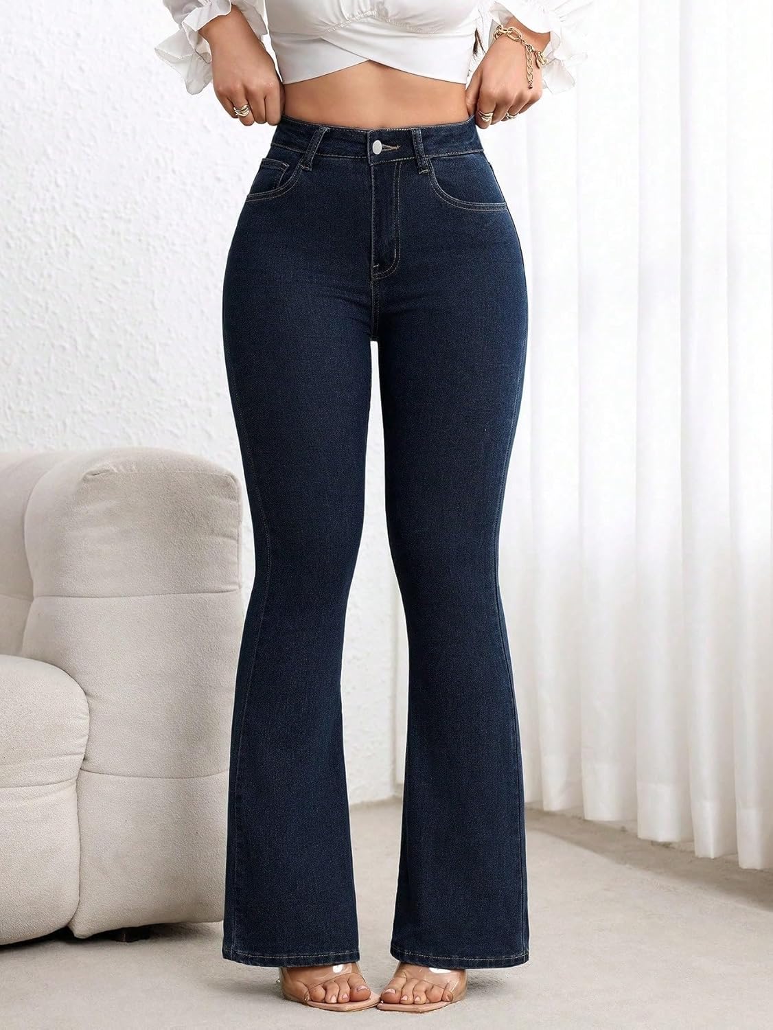 EARKOHA Wide Leg Jeans for Women Pocket Flare Leg Casual Skinny Jeans