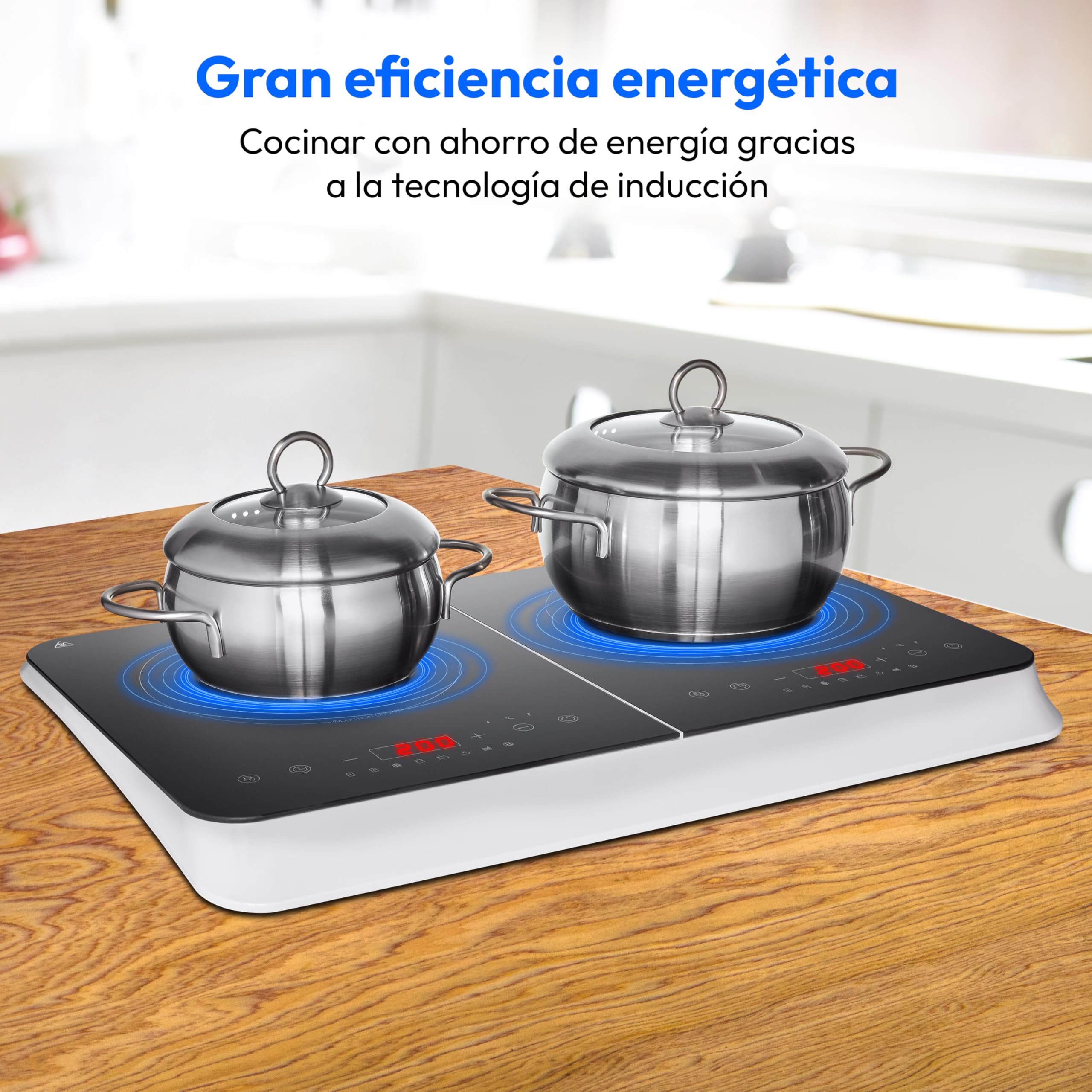 MEDION Placa de inducción doble, 3500 vatios, dos placas de cocción, 10 ajustes de temperatura, pantalla LED, MD18493, negro