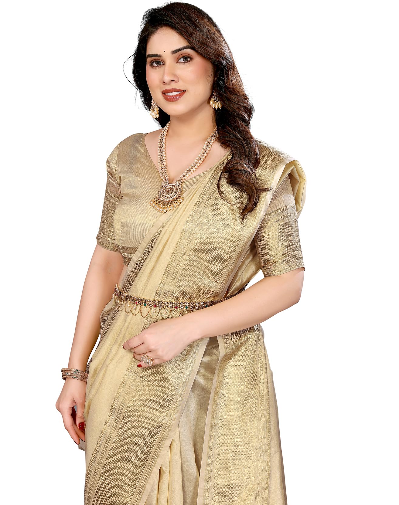 priyashi Women's Banarasi Kanjivaram Silk Woven Saree with Blouse Material|| Pongal Special South Indian kerala Sarees_AZ-PY-P3-KANJIVARAM CREAM-picture-44