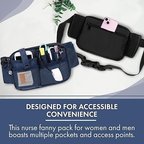 Vista 5 de First Lifesaver Riñonera para enfermera con múltiples compartimentos y soporte para cinta, Azul Marino, L, Riñonera