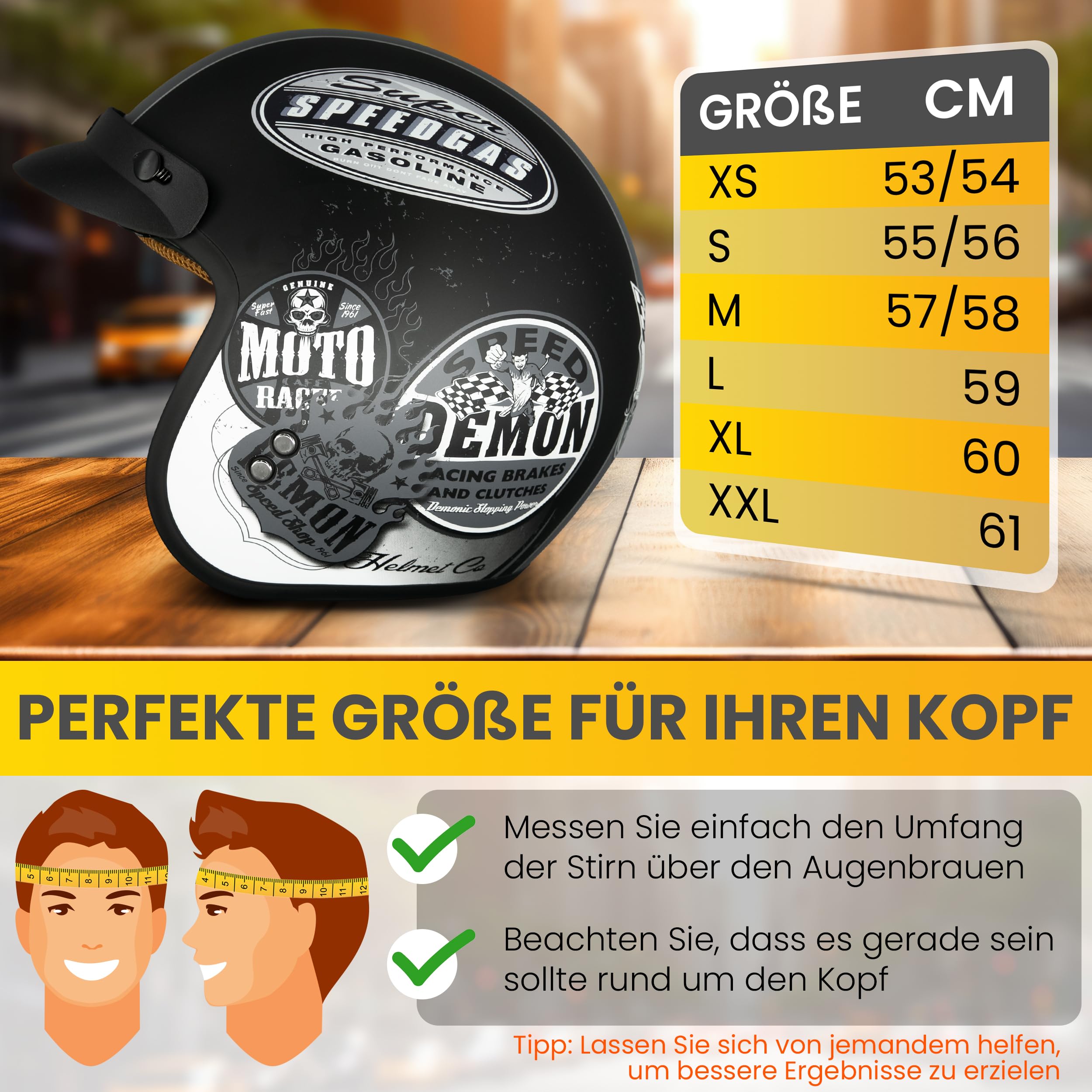 Jethelm mit Visier by BS Way: Hochwertiger Motorradhelm, ECE-Zertifiziert für Herren und Damen - Ideal für Roller, Moped, Mofa und Scooter - Retro Helm Design, Halbschalenhelm Vintage