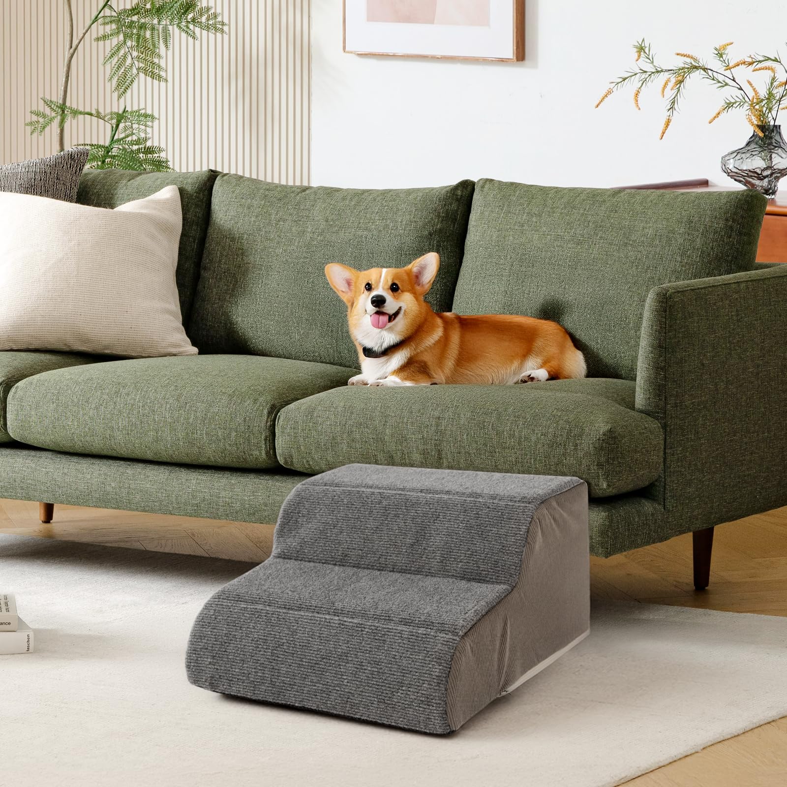 2 Steps Dog Stairs for Sofas &amp; Chairs, 8.3" Tall Pet Steps for Small to Medium Dogs &amp; Cats, Waterproof with Removable Cover &amp; PE Support Board for Sofa, Chair, or Stairs