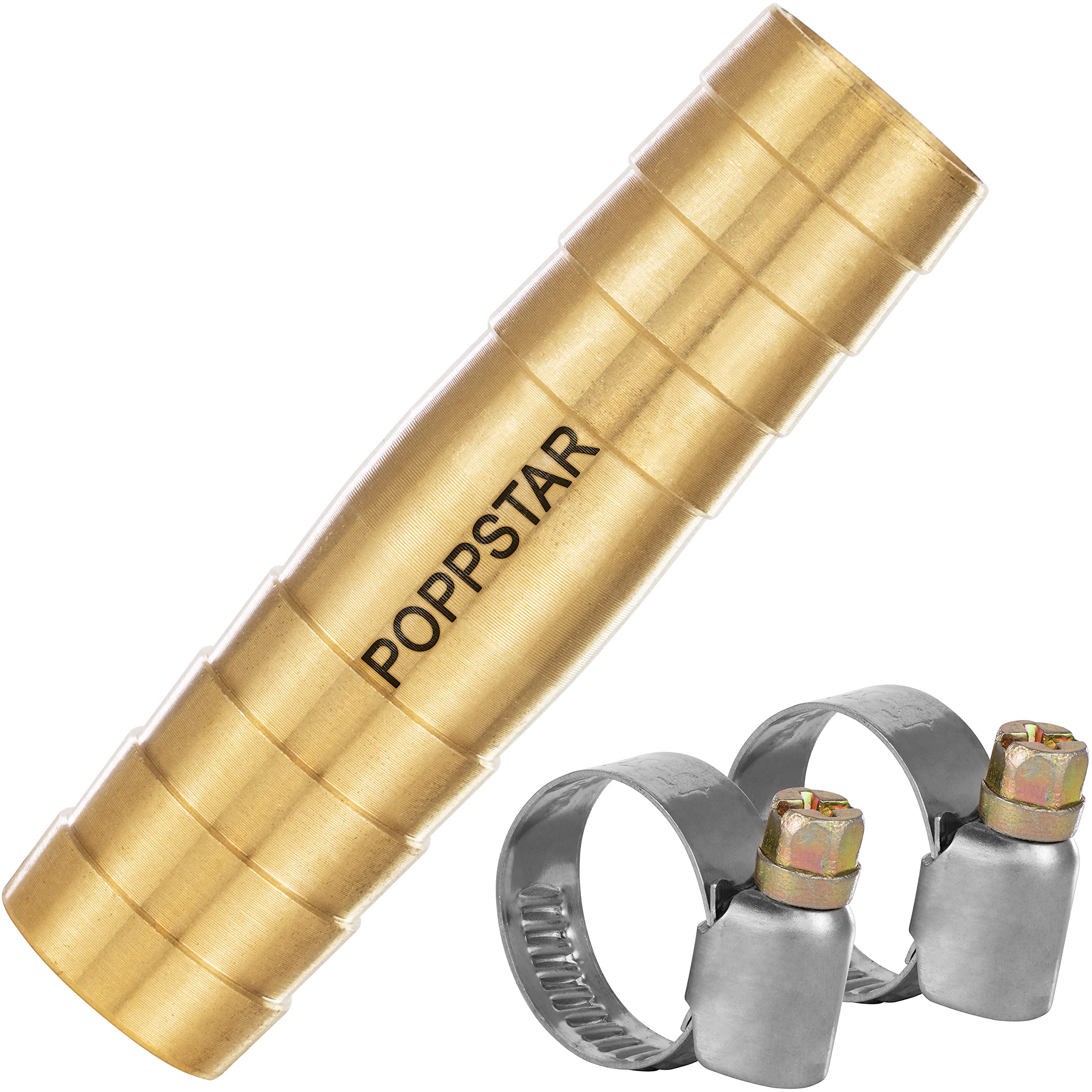 Poppstar Brass Hose Connector 1/2 inch Set including 2X Stainless Steel Hose Clamps for 1/2" (12.7 mm) Garden Hose