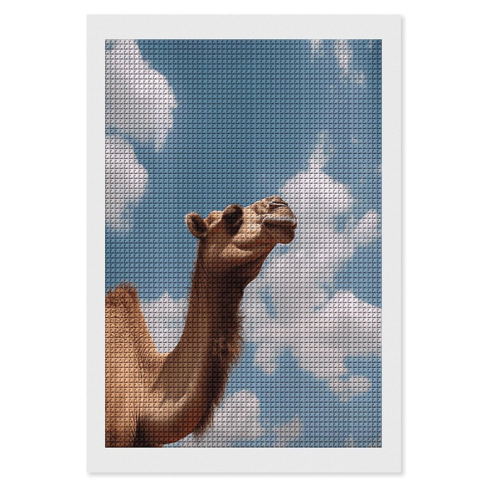 FodPand Camel Looking Up at The Sky Diamond Painting Kit for Beginner Fun 5D DIY Crafts for Adults Diamond Art Kits Square Diamond Art Canvas Painting Gem Art Crafts for Home Wall Decor 8"x12"