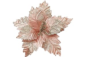 GreenHouzz 10 Pcs Christmas Poinsettia Picks Glitter Flowers Decorations Ornaments for Xmas...