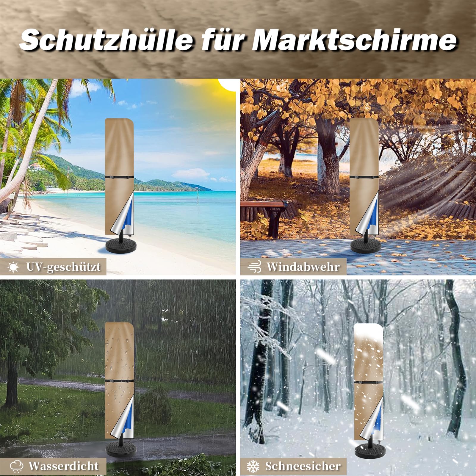 Funda protectora para sombrilla, impermeable, resistente a los rayos UV, resistente al viento, para exteriores y sombrillas de mercado, (240 x 57/57 cm, caqui)