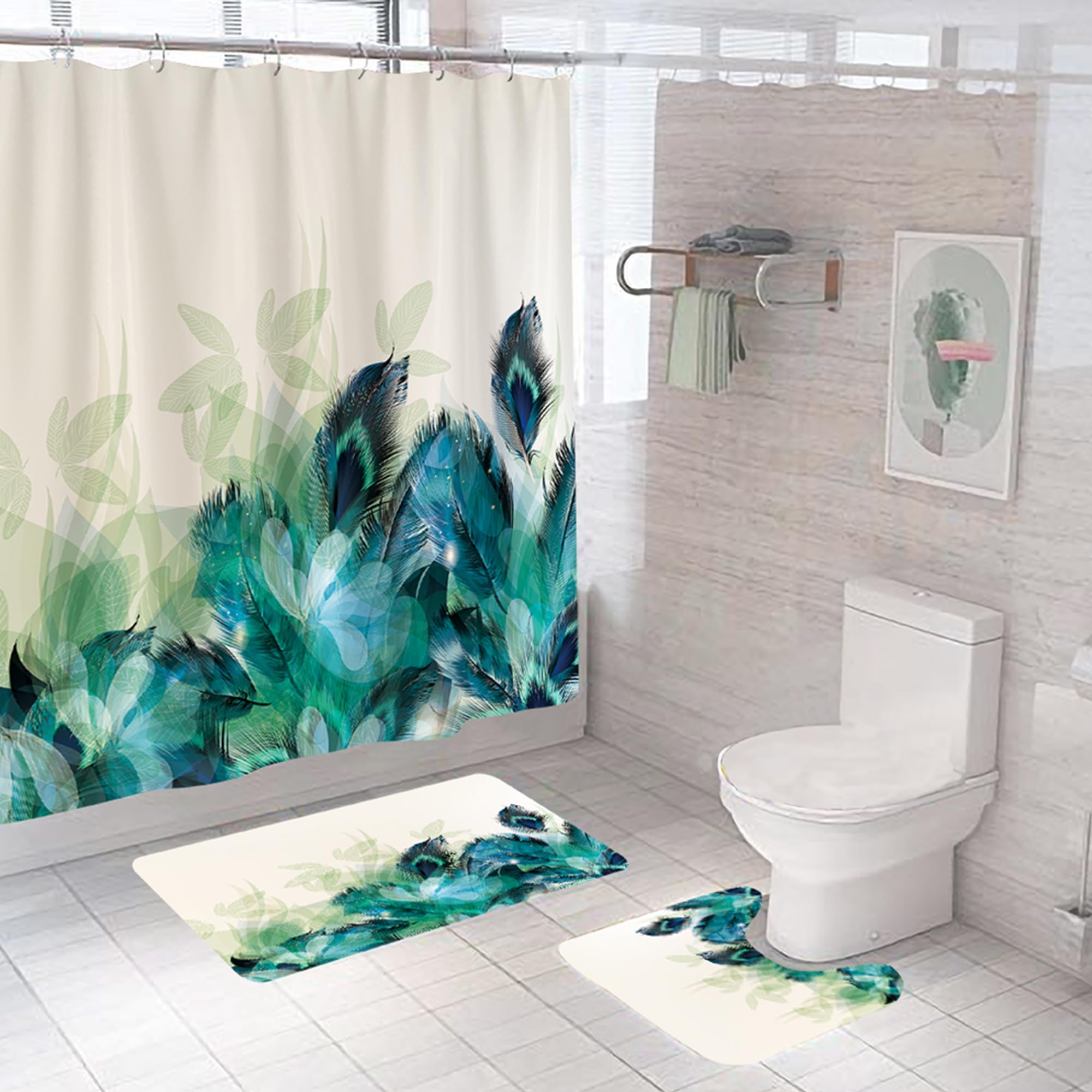 UMAI Shower Curtain & Bath Mat Set - Waterproof & Easy Clean -9