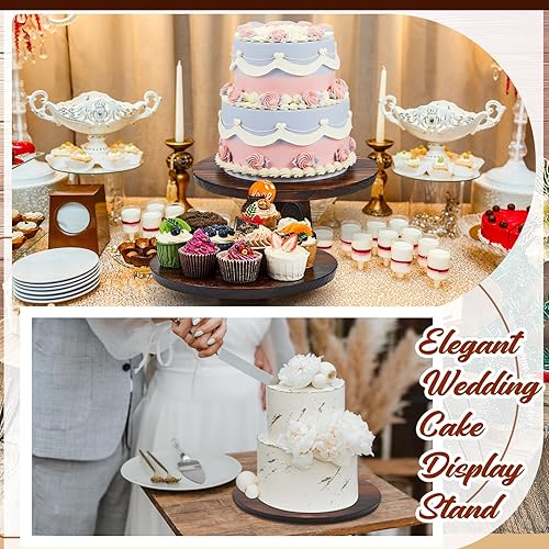 Miniatura 4 de Jinei 4 juegos de soporte giratorio de madera para tartas, soporte redondo para tartas de 12 pulgadas, soporte para pasteles con base desmontable