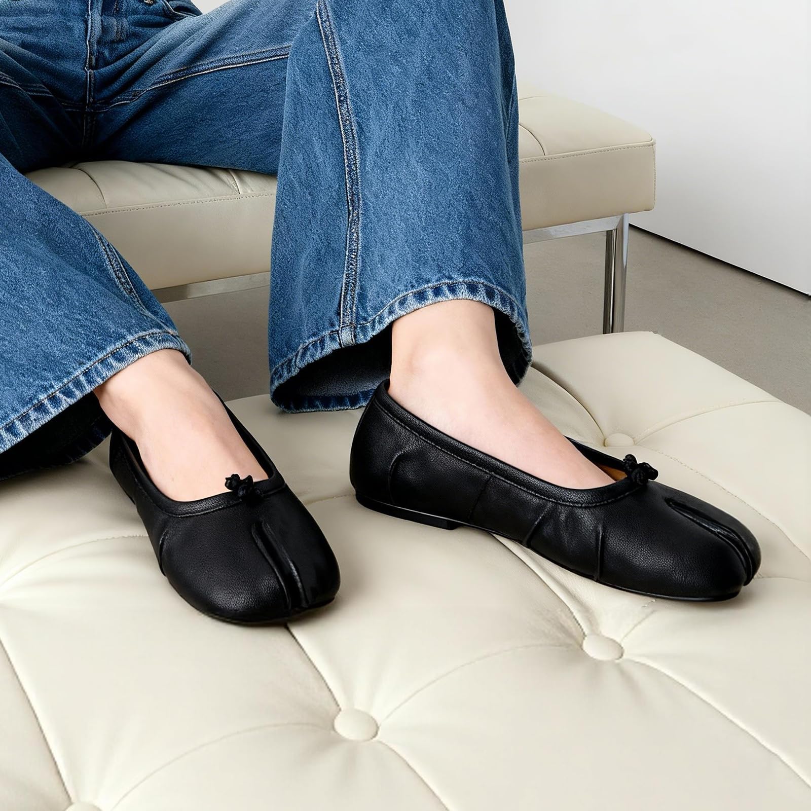 VBDB Tabi Ballettschuhe für Frauen gekleidet Freizeitschuhe Split-Toe breite Flache leichte japanische Schuhe